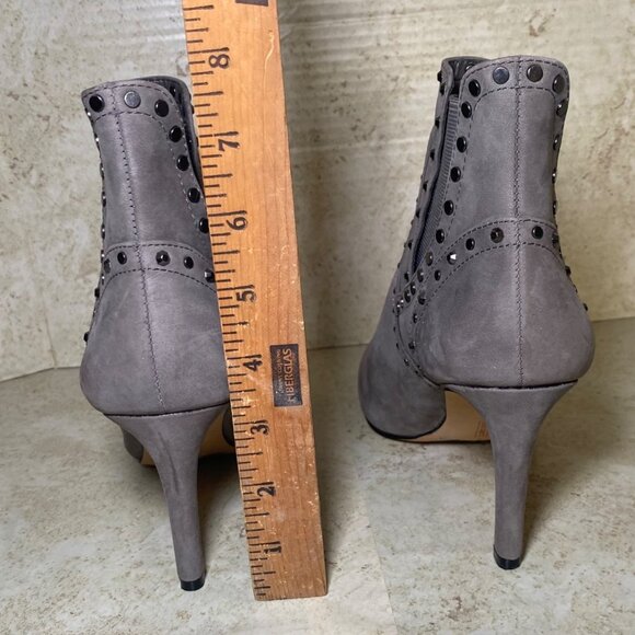 Gray Suede Studded High Heel Ankle Boots With Elastic‎ Gore Detail - Picture 5 of 10